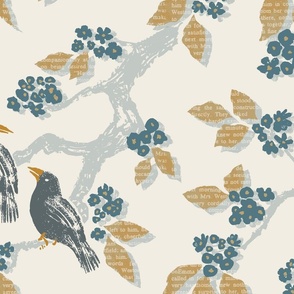 Book Leaf Tree with Birds - Cream - Jumbo