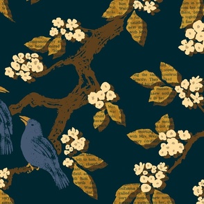 Book Leaf Tree with Birds - Navy - Jumbo