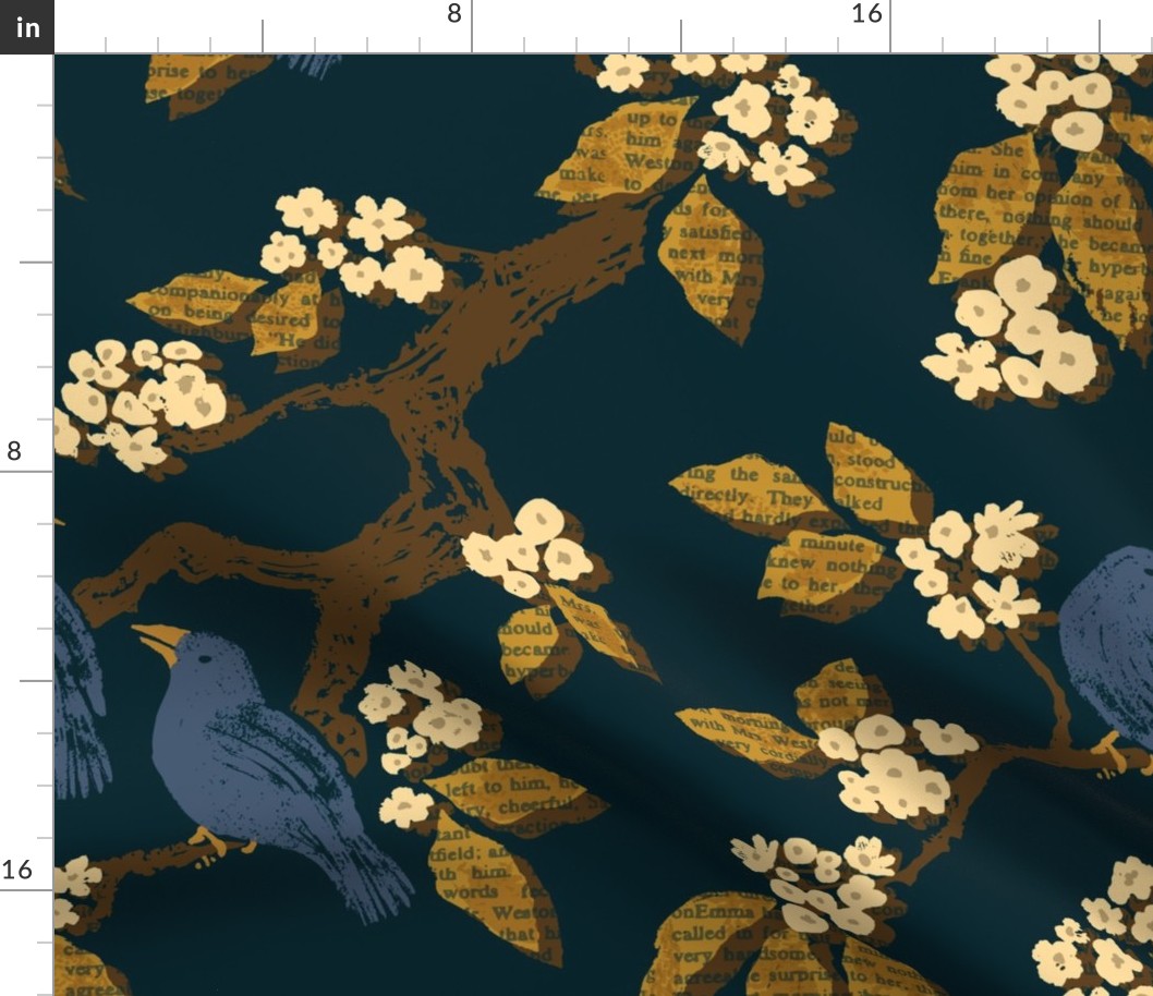 Book Leaf Tree with Birds - Navy - Jumbo