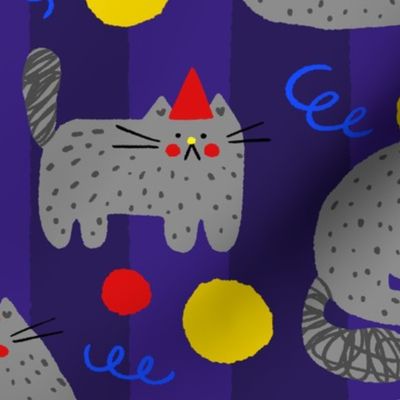 Party Cats with Blue Stripes and Dots