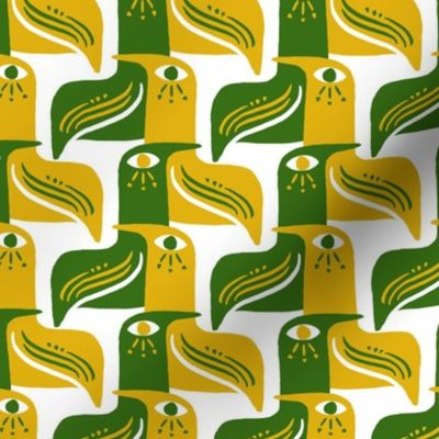 Midcentury Modern Birds - Green Gold Yellow