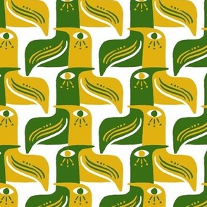 Midcentury Modern Birds - Green Gold Yellow