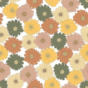 Retro Floral Daisies on White Co- Ordinate