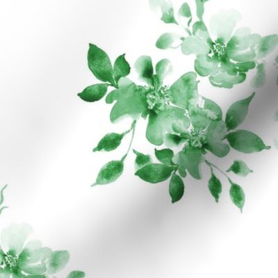 Green mono colored retro floral.  Use the design for bedroom walls and interior, Loose watercolor style