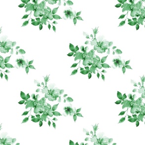 Green mono colored retro floral.  Use the design for bedroom walls and interior, Loose watercolor style