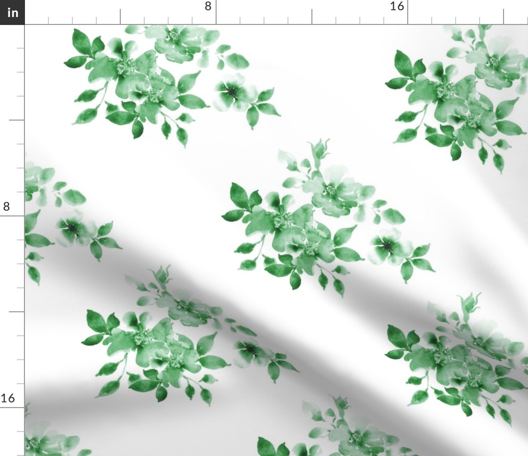 Green mono colored retro floral.  Use the design for bedroom walls and interior, Loose watercolor style