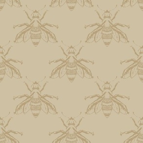 Vintage Wild Bees Drawing in Beige seamless pattern