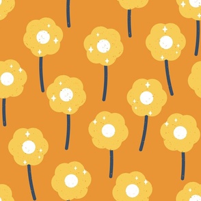 60s inspired Cute Daisies with Retro Texture in Orange and Blue 