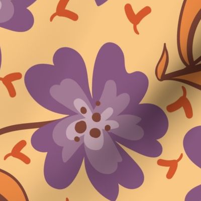 retro floral in ochre and purple by rysunki_malunki