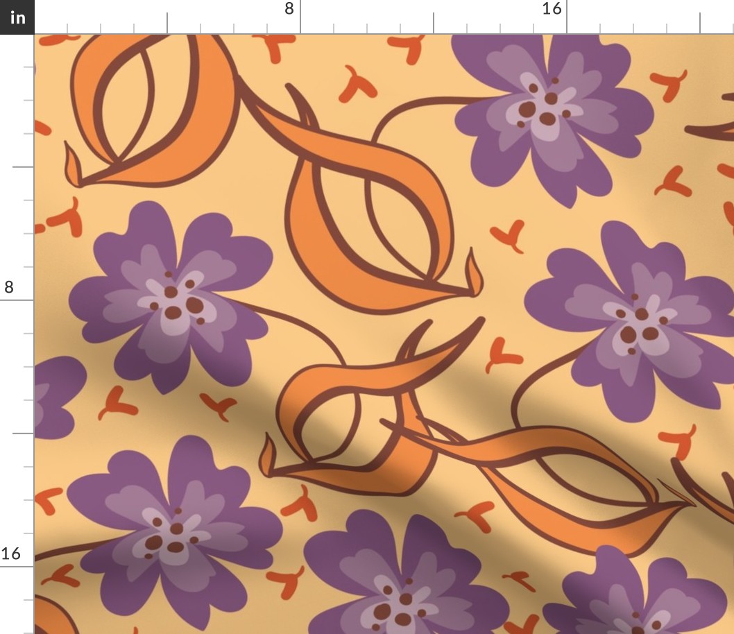 retro floral in ochre and purple by rysunki_malunki