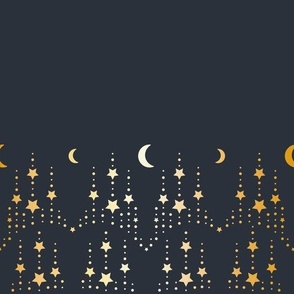 Boho Night Crescent Moon with Star Chains in Gold Shimmery Effect