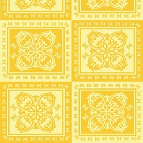 large- Hawaiian Quilt Pattern  with turtles-Yellow and gold