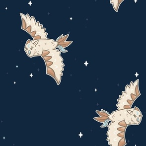 Magical Owls Flying in Sparkly Night Sky