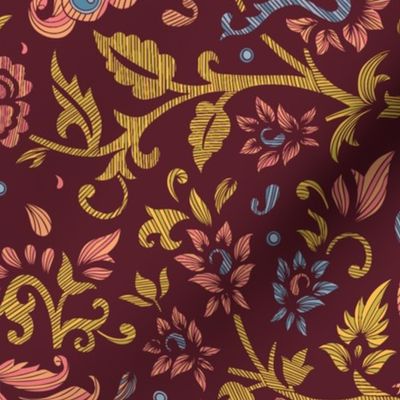 Peacock Garden/Paithani/indian textile/maroon