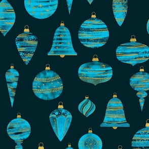 Watercolor Christmas Ornaments Pattern Teal Turquoise