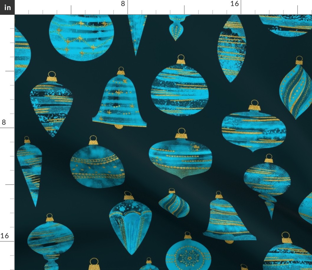 Watercolor Christmas Ornaments Pattern Teal Turquoise