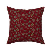 William Morris Tribute Nostalgic Christmas Star Pattern On Red Smaller Scale