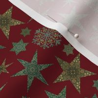 William Morris Tribute Nostalgic Christmas Star Pattern On Red Smaller Scale