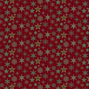 William Morris Tribute Nostalgic Christmas Star Pattern On Red Smaller Scale