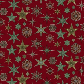 William Morris Tribute Nostalgic Christmas Star Pattern On Red Medium Scale