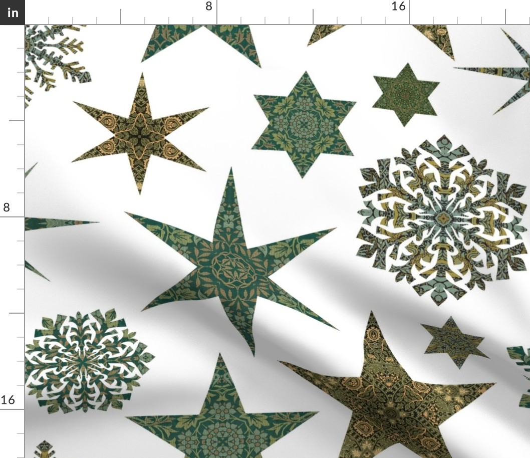 William Morris Tribute Nostalgic Christmas Star Pattern On White