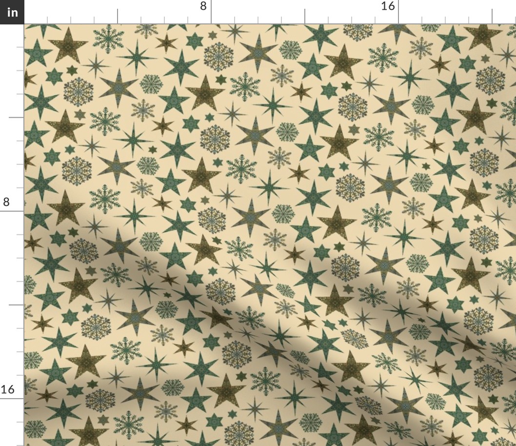 William Morris Tribute Nostalgic Christmas Star Pattern Beige Smaller Scale