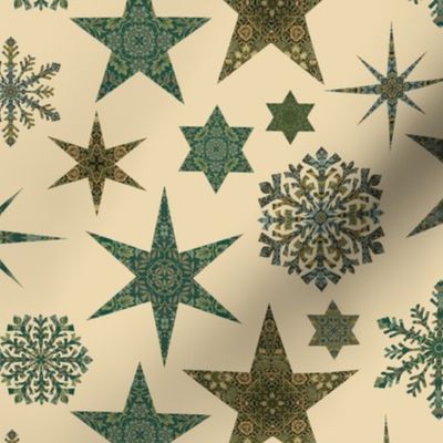 William Morris Tribute Nostalgic Christmas Star Pattern Beige Medium Scale