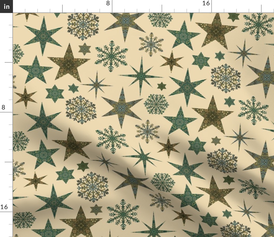 William Morris Tribute Nostalgic Christmas Star Pattern Beige Medium Scale