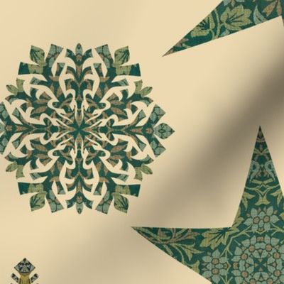 William Morris Tribute Nostalgic Christmas Star Pattern Beige