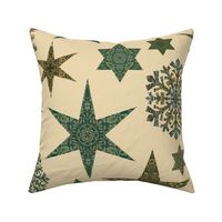 William Morris Tribute Nostalgic Christmas Star Pattern Beige