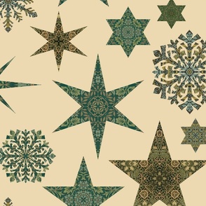 William Morris Tribute Nostalgic Christmas Star Pattern Beige