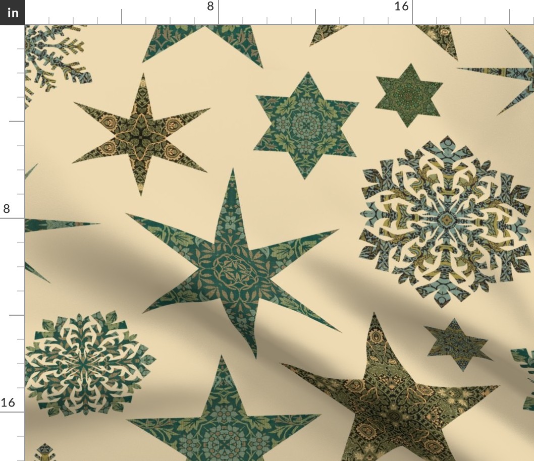 William Morris Tribute Nostalgic Christmas Star Pattern Beige