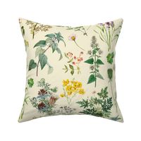 Herbs And Wildflower Vintage Botanical Floral Pattern On Yellow
