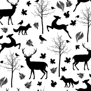 Minimalistic Seasonal Autumn Pattern With Deer And Trees