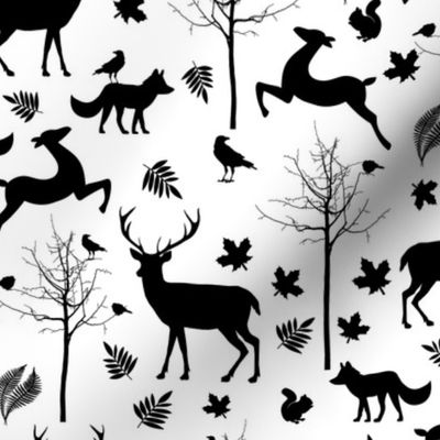 Minimalistic Seasonal Autumn Pattern With Deer And Trees Smaller Scale