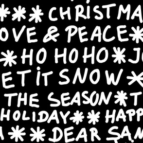 Merry Christmas Whimsical Lettering Design White On Black For DIY And Sewing Projects