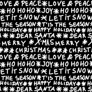 Merry Christmas Whimsical Lettering Design White On Black For DIY And Sewing Projects Smaller Scale