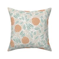 Oranges, neutral, teal, citrus, fruit, leafy, botanical, grapefruit, diamond, check, geometric, muted, summer, spring, fall, gender neutral, Ashleigh Fish