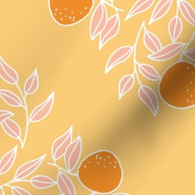 Orange, citrus, fruit, leafy, botanical, grapefruit, diamond, check, geometric, bright, summer, spring, Ashleigh Fish