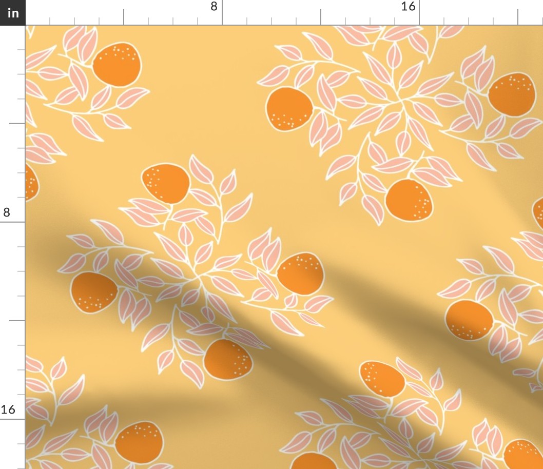 Orange, citrus, fruit, leafy, botanical, grapefruit, diamond, check, geometric, bright, summer, spring, Ashleigh Fish