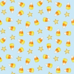 Candy Corns and Stars on light blue - small scale