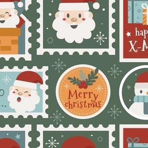 (M Scale) Christmas Santa Stamps on Hunter Green