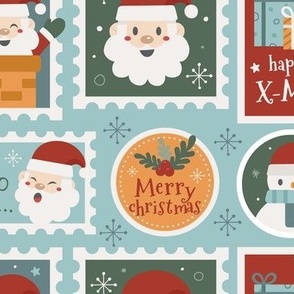 (M Scale) Christmas Santa Stamps on Light Blue