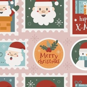 (M Scale) Christmas Santa Stamps on Light Pink