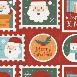 (M Scale) Christmas Santa Stamps on Red