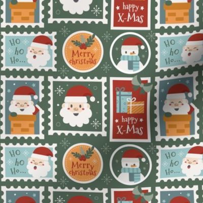 (S Scale) Christmas Santa Stamps on Hunter Green