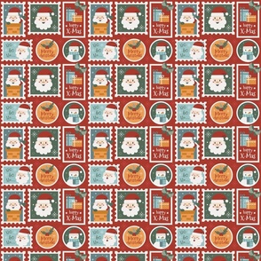 (S Scale) Christmas Santa Stamps on Red