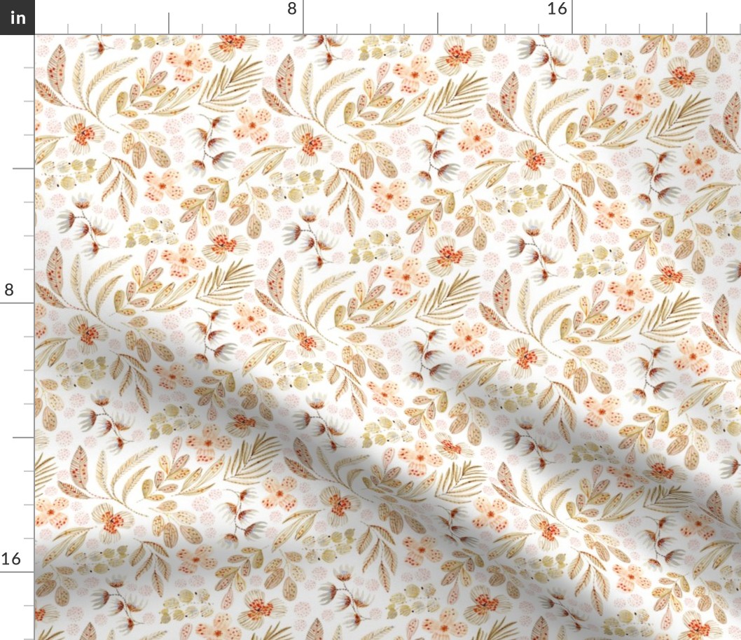 Beige Watercolor Flowers Pattern