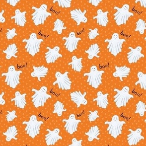 Ghosts on pumpkin orange - small scale