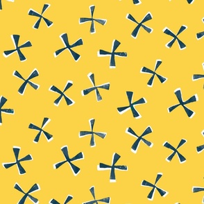 Abstract Windmill Stamp, Navy on Yellow